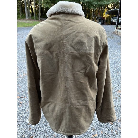 Colebrook Leather Jacket Mens Med Tan Suede Shearling Field Farm Vtg Distressed - Picture 14 of 16